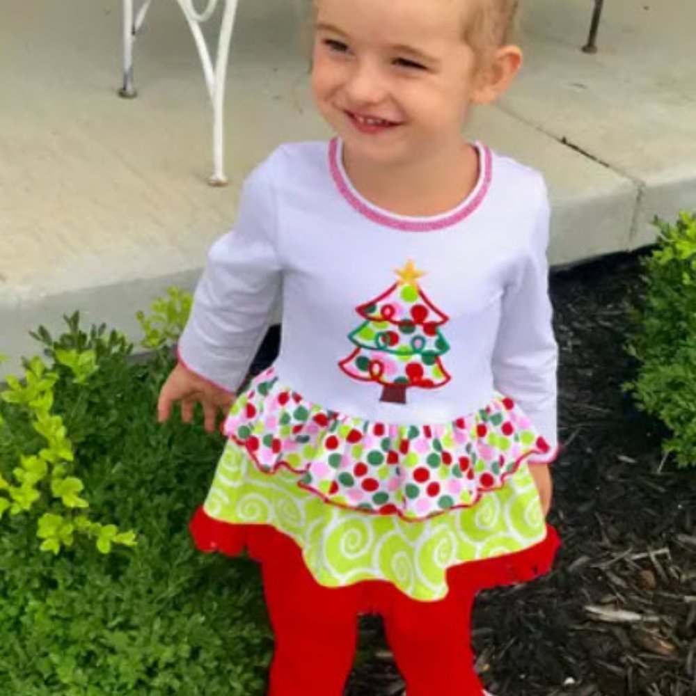 Swirl Christmas Tree Rumba Tunic & Ruffle Pants Set